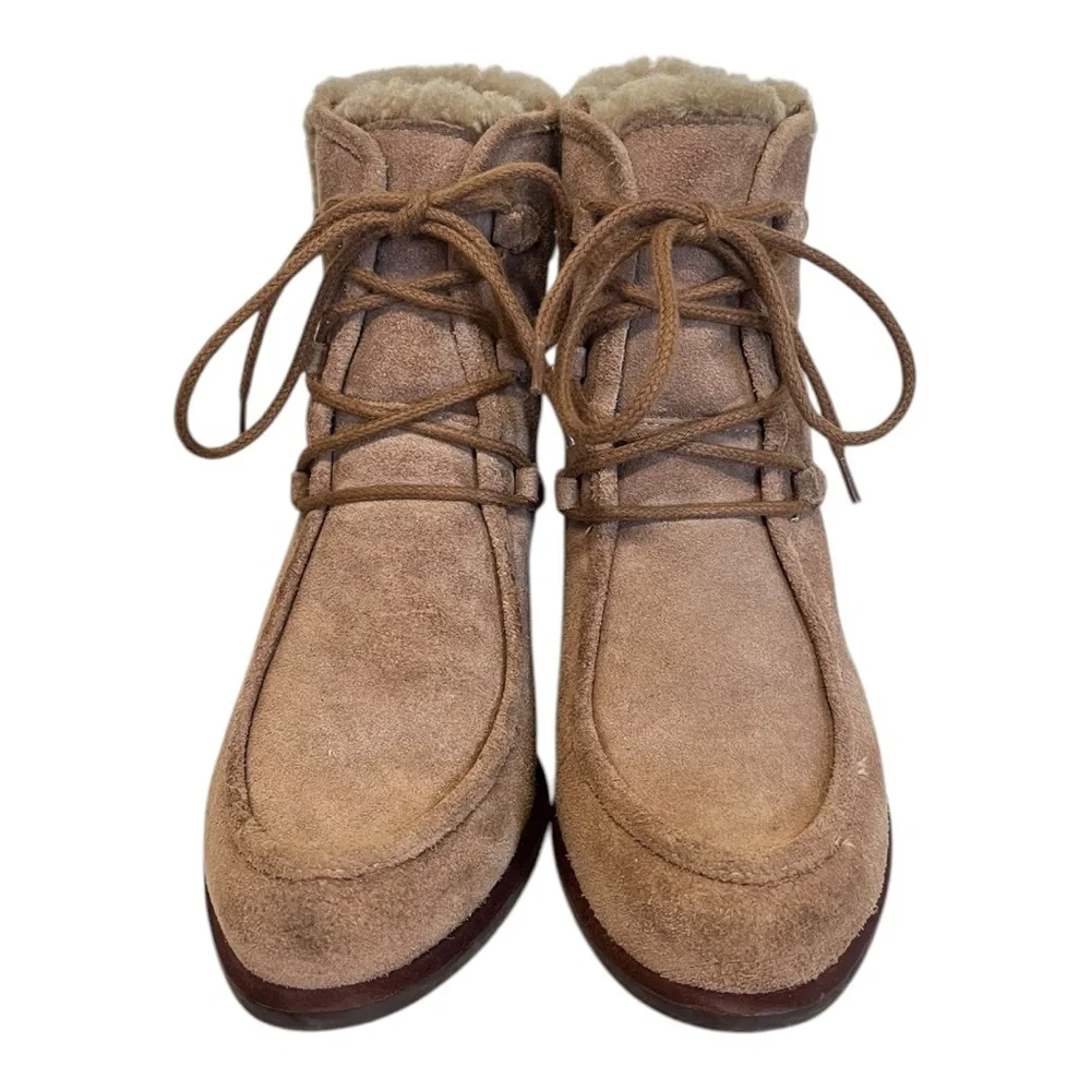 UGG | ANALISE CHESTNUT SUEDE SHEEPSKIN HIGH HEEL ANKLE BOOTS US 8 Vintage Winter